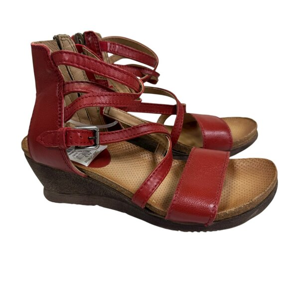 Miz Mooz Red Leather Gladiator Wedge Sandals | Size 38 / 7 | Zip | NWT - Picture 4 of 8